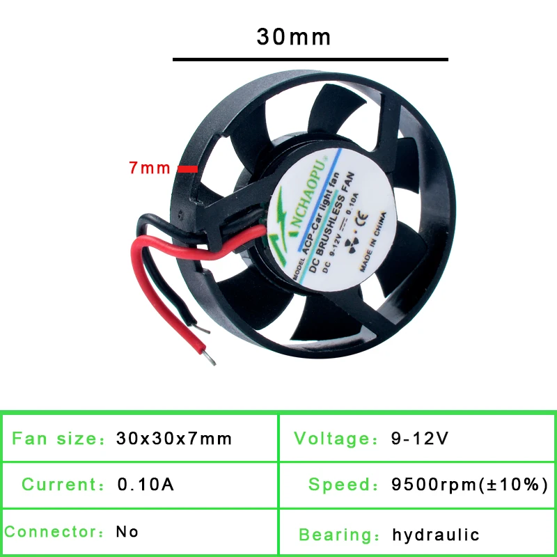 Mini ventilador de refrigeración circular ultrafino para luces LED de coche, 9V, 12V, diámetro de 3cm, 30mm, 30x30x7mm - imagen 2