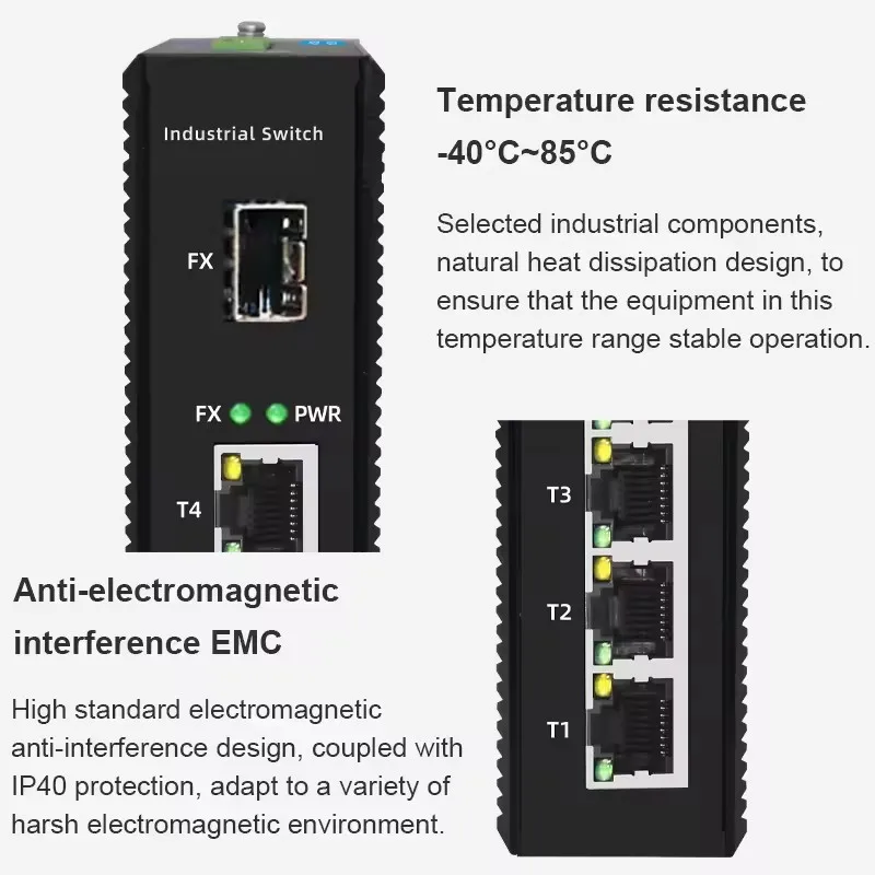 Conmutador de fibra Gigabit industrial ONTi de 5/6 puertos con con conmutador Ethernet SFP 10/100/1000Mbps 4GE +1(2)SFP -40 a 85 ° C Carril DIN IP40 8KV - imagen 4