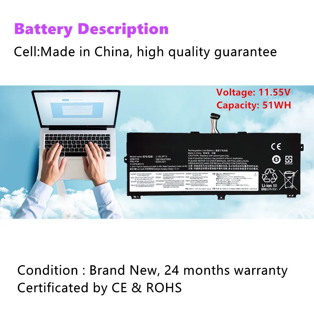 Batería de ordenador portátil L18M3P72 para Lenovo ThinkPad X390 Yoga X13 Yoga 1a generación (2020) serie L18L3P72 L18S3P72 L19M3P71 - imagen 2
