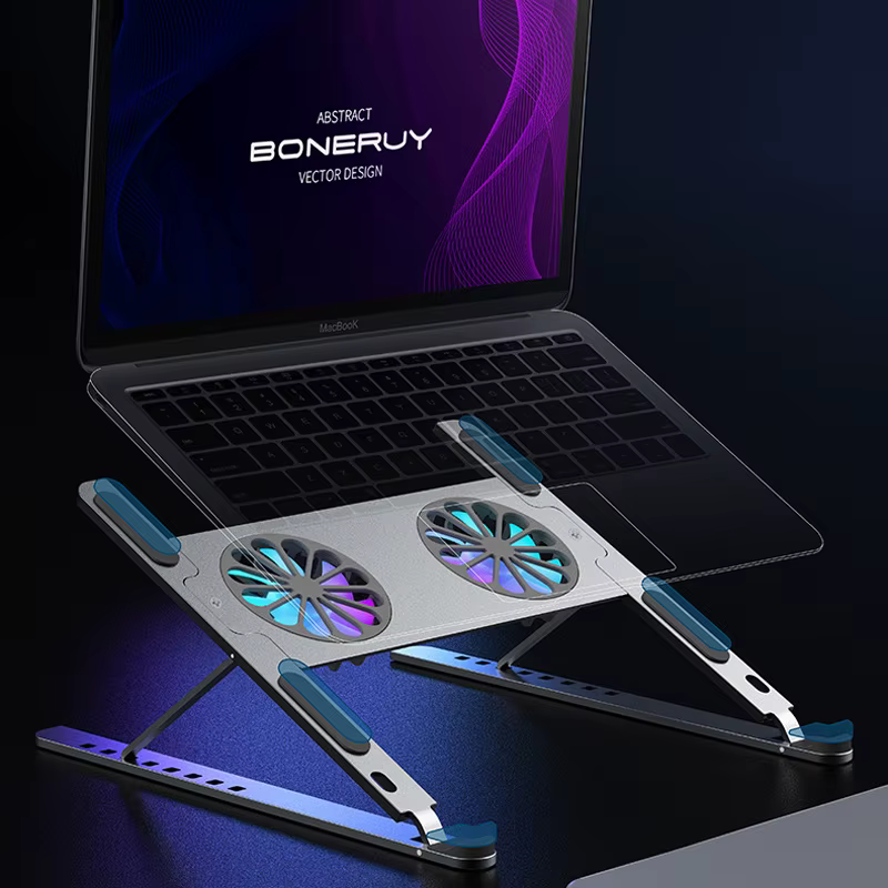Soporte enfriador para computadora portátil de aleación de aluminio con 2 ventiladores de refrigeración desmontables y 8 niveles de altura ajustable para soporte para computadora portátil de 10-17,3 pulgadas