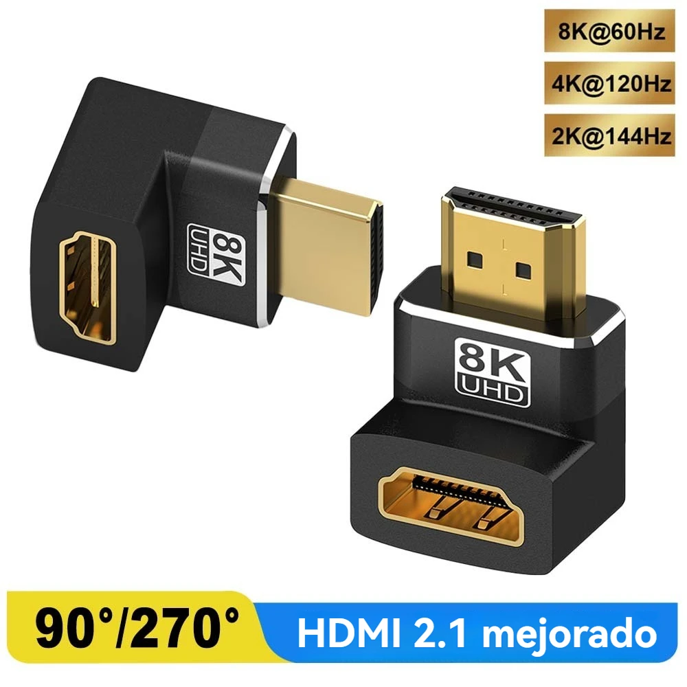Extensor macho a hembra Compatible con HDMI, adaptador de ángulo recto de 90/270 grados, 8K, 60Hz, 4K, 120Hz, 48Gbps, vídeo HDR para PS5, portátil, TV HD - imagen 2