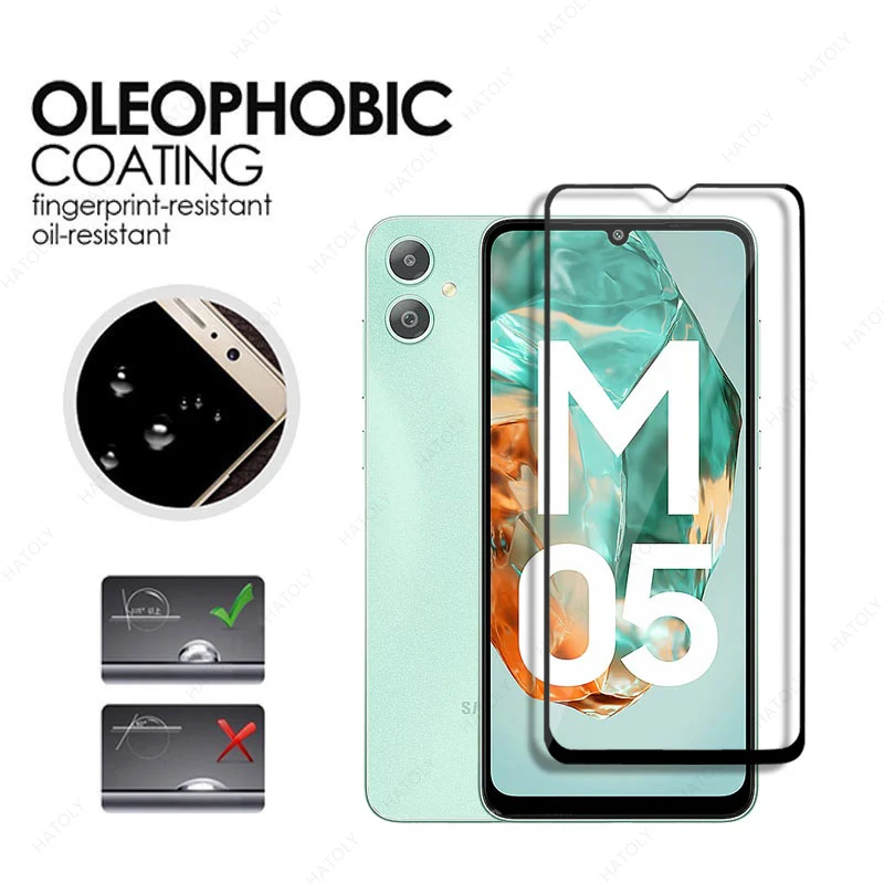 Protector de pantalla de vidrio frontal para Samsung Galaxy M05, película protectora de borde negro, Protector de cámara para Galaxy M05
