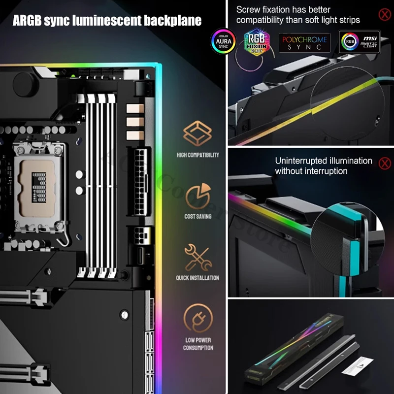 Luz trasera de la placa base del ordenador 5V ARGB, decoración de iluminación MB, Panel plano trasero, súper compatibilidad para tipo ATX o MATX, AURA - imagen 4