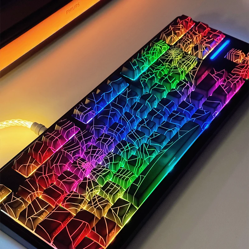 Teclas de telaraña con grabado lateral, Color translúcido Lang Zhu F87 Mai de Ace68 Little Bee Made68, teclas negras - imagen 2