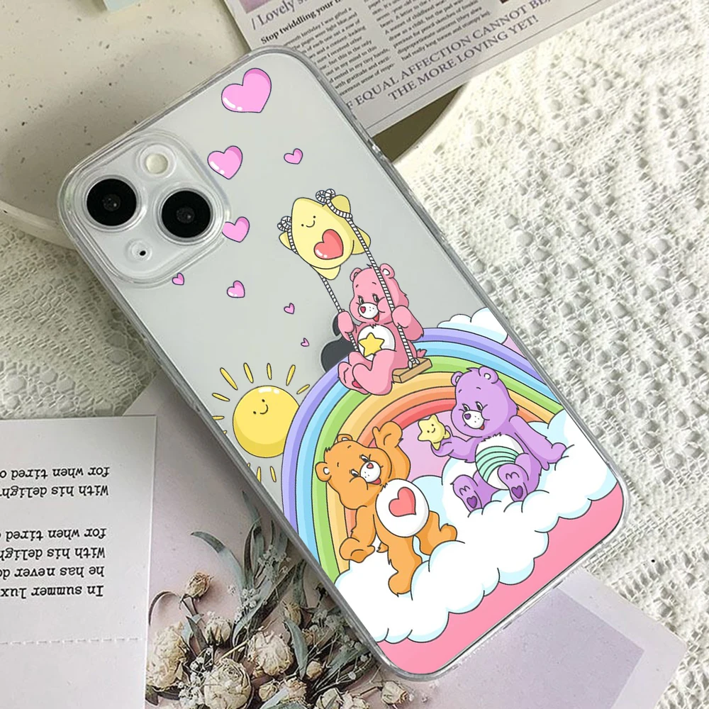 Funda de teléfono con dibujos animados para Cares Bears iPhone 16 15 14 13 12 11 Mini Pro Max X XR XSMax 7 8 Plus SE20 cubierta transparente - imagen 3
