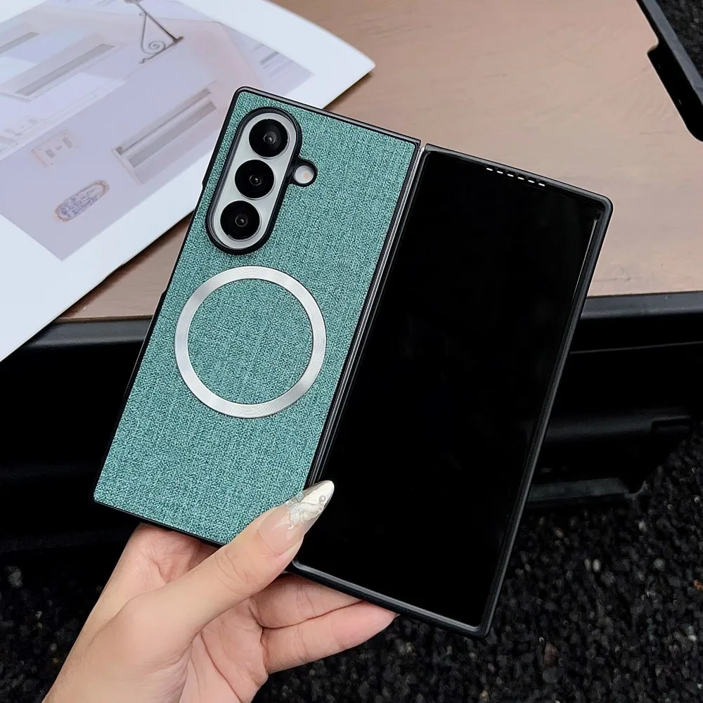 Para Samsung Galaxy Z Fold 7 funda de lujo PU tela magnética carga inalámbrica funda protectora trasera para Z Fold7 6 5 Shell - imagen 5