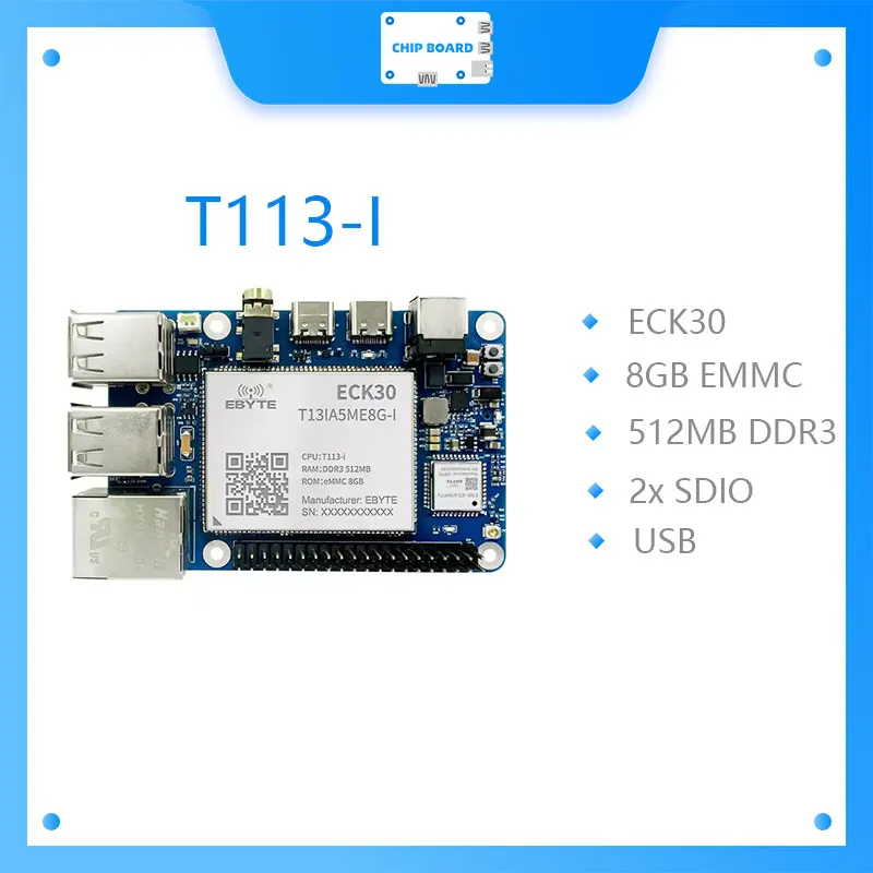 T113-I computadora de placa única RISC-V DSP RJ45 WIFI puede MIPI CDEBYTE ECB30-P4T13IA5ME8G-I 512M DDR3 8GB EMMC grado Industrial