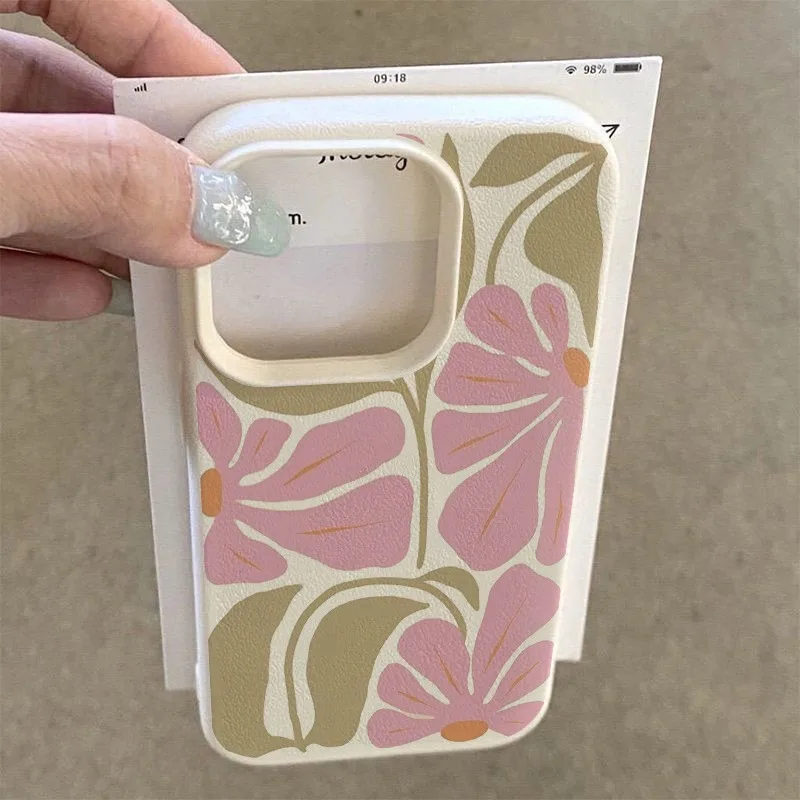 Funda de teléfono con textura de lichi y patrón de flores rosas bonitas para iPhone 17 Pro Max 11 12 13 14 15 16 Plus 17 Air X XS XR 16E, funda suave - imagen 4