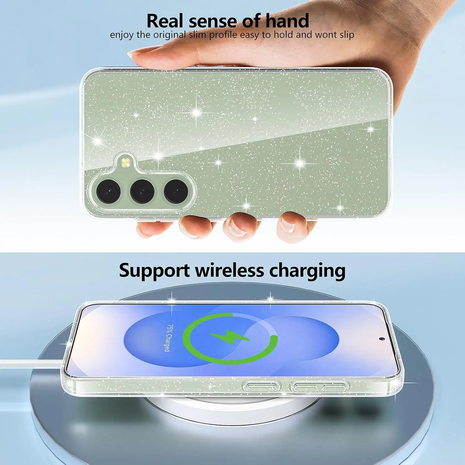 Funda transparente con purpurina para Samsung Galaxy S25 Ultra S24 Plus S23 FE S22 S21 S20 A55 5G A35 A25 A15 A16 A06 accesorios de cubierta de teléfono - imagen 5