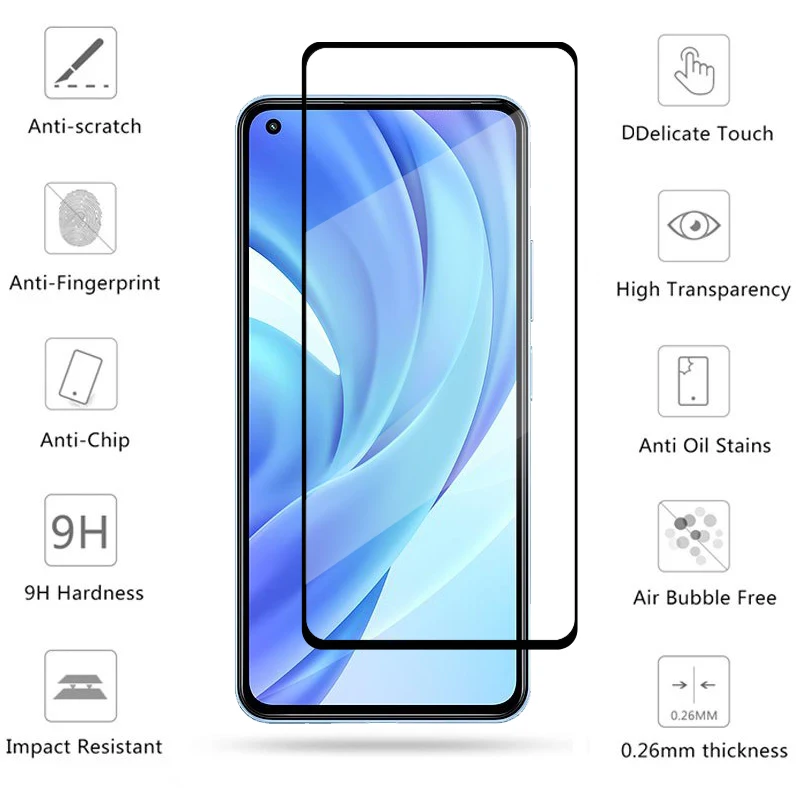 Protector de pantalla de vidrio templado para Xiaomi Mi 11 lite, película de lente de teléfono con pegamento completo para Mi 11 lite, Xiaomi 11T - imagen 2