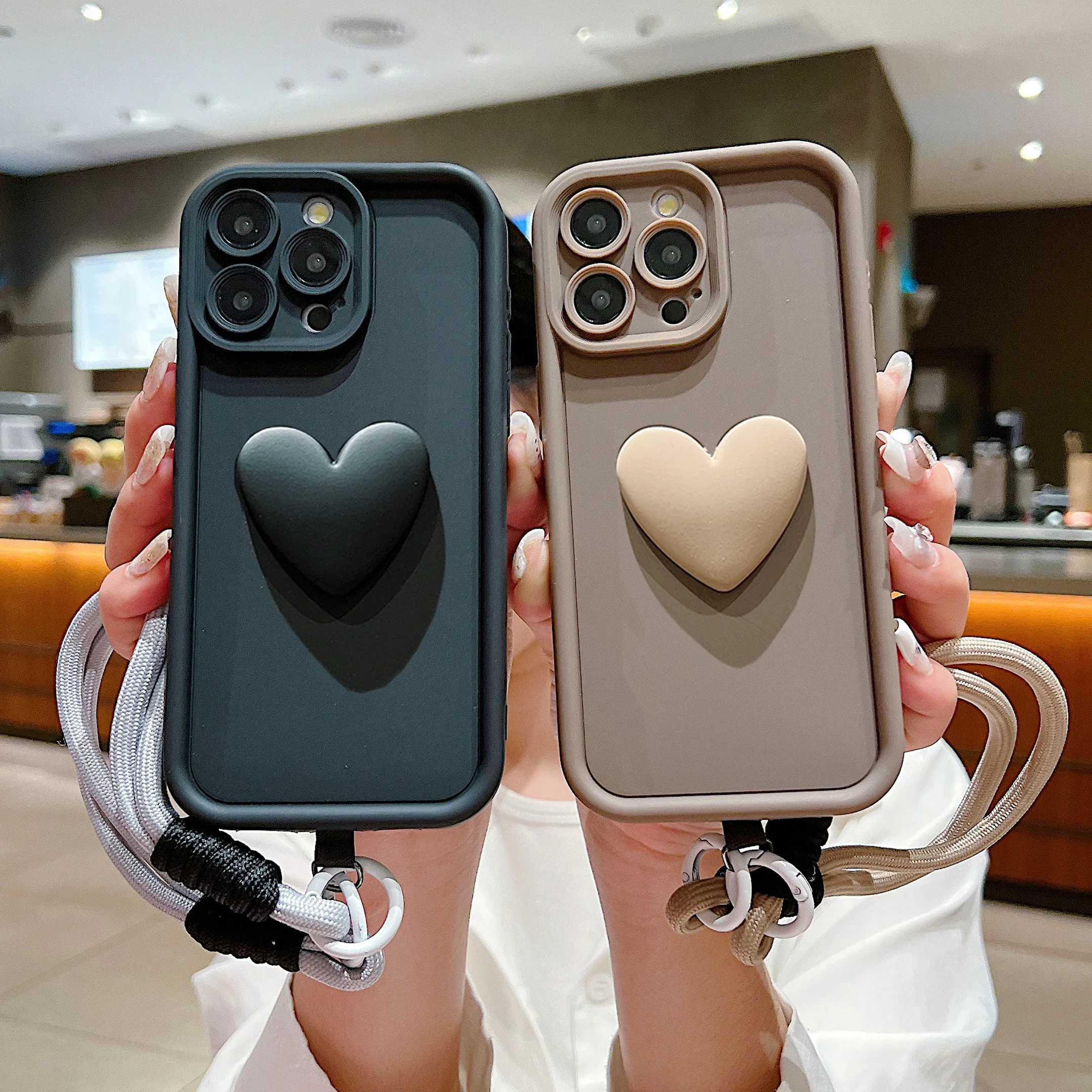 Funda de teléfono con cuerda y cordón suave mate con corazón de amor 3D para Xiaomi Mi 14 13 12 11 Lite 14T 13T 12T Pro Poco X6 X5 F5 X3 M6 Pro 4G