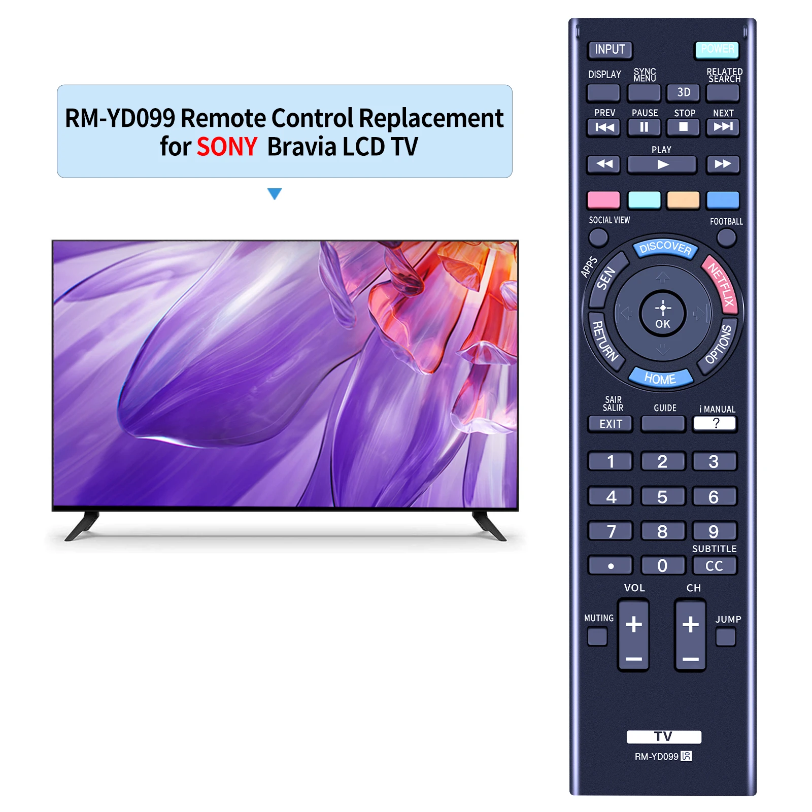 Mando a distancia para Sony TV, RM-YD099, KDL-55W805B, KDL-60W855B, nuevo, KDL-42W805B - imagen 2