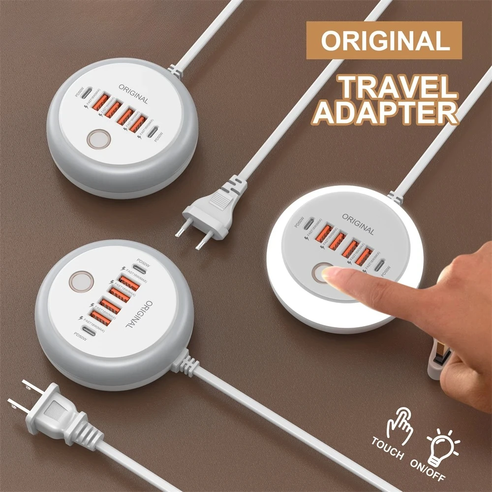 Cargador USB de 50W con múltiples puertos, toma de corriente, cargador de viaje de carga rápida para IPhone, Samsung, Xiaomi, adaptador de teléfono de carga rápida