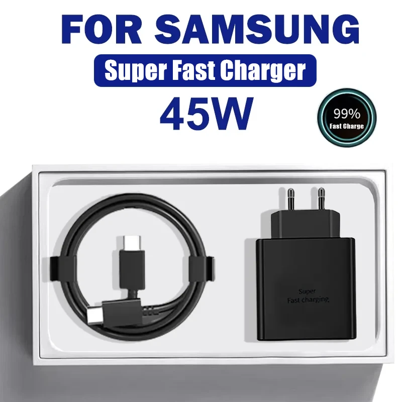 Cargador súper rápido PD USB-C de 45W para Samsung Galaxy S24 Ultra S23 S22 S21 Plus Note10 A54 A34 5A Cable de datos tipo C de carga rápida