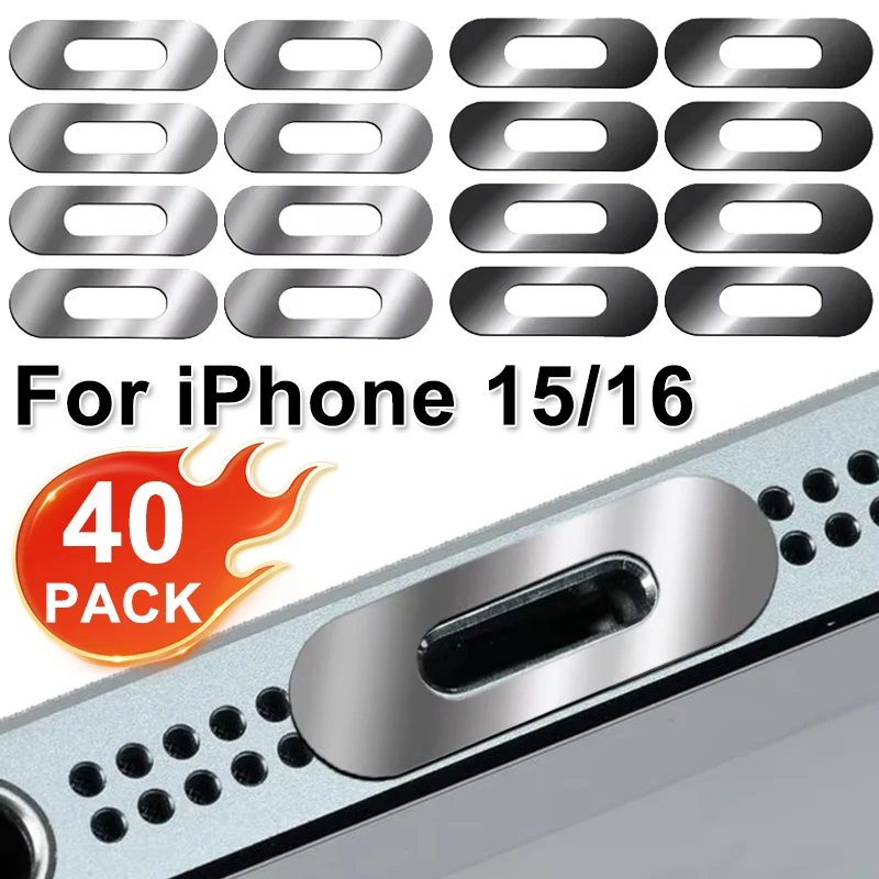 40/10 Uds. Pegatinas de película protectora de puerto de carga de Metal para iPhone 17 16 Pro Max interfaz Protector antiarañazos para puertos USB C