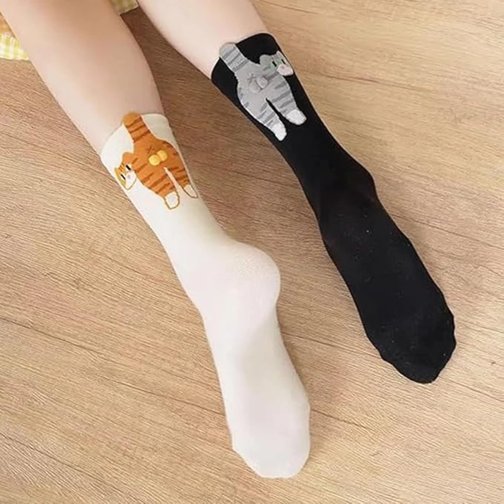 1-5Pairs Cute Cat Socks with 3D Cotton Balls Cute Cat Socks Novelty Funny Animal Fun Crew Cats Sock for Women Cats Lovers Gifts - imagen 2