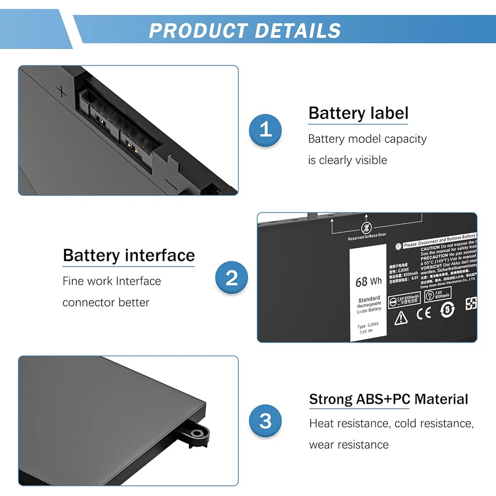 Batería de 68WH GJKNX para Dell Latitude 5480 5580 5280 5288 5290 5488 5490 5491 5495 5590 5591 E5480 E5490 E5480 E5490 E5590 E5480 E5490 E5590 E5590 precisión 15 3520 3530 DY9NT 0DY9NT GD1JP 0GD1JP 5YHR4 451-BBZG - imagen 2