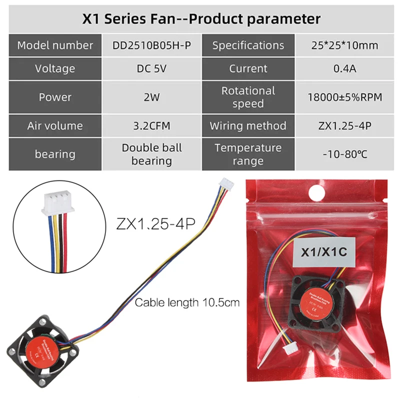 Para Bambu Lab P1 Hotend ventilador 2510 5V ventilador de refrigeración compatible con BambuLab ventilador de refrigeración de extremo caliente para X1C A1/A1mini P1P/P1S Accesorios - imagen 4