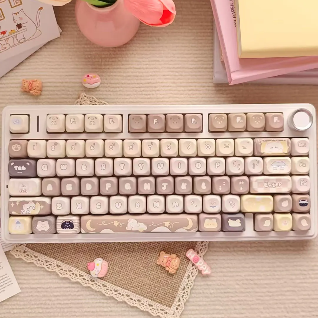Teclas de Color café con leche, perfil Cherry/QX3, sublimación térmica PBT, elemento de estrella y Luna, teclas de oso bonito para teclado mecánico - imagen 4