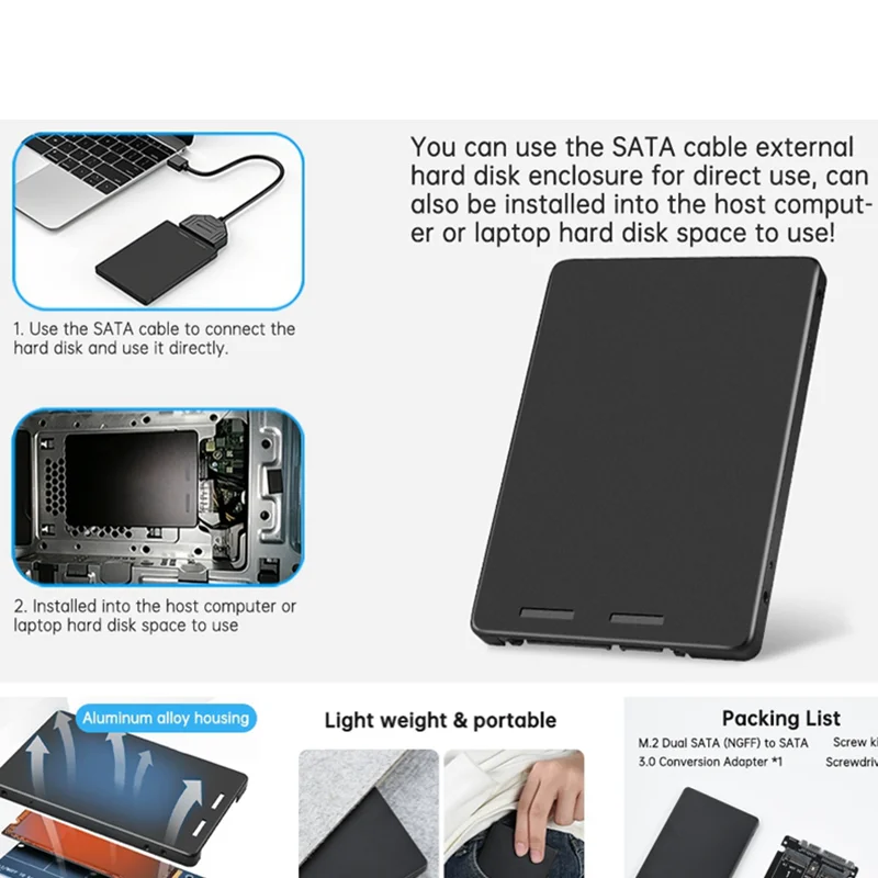 Con cable Sata Dual NGFF MSATA B Key/B&M Key SSD a 2,5 "III Adaptador convertidor Max 4TB compatible con 2230 2242 2260 2280 SSD - imagen 4