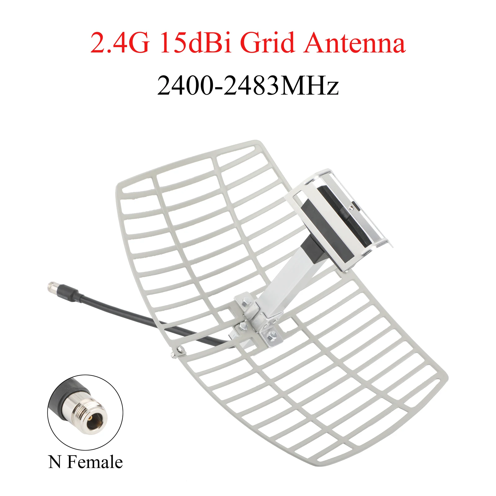 1 Uds 15dBi antena de rejilla parabólica 2,4G de alta ganancia 2400-2483MHz-antena externa hembra tipo N resistente a la intemperie para exteriores para enrutador