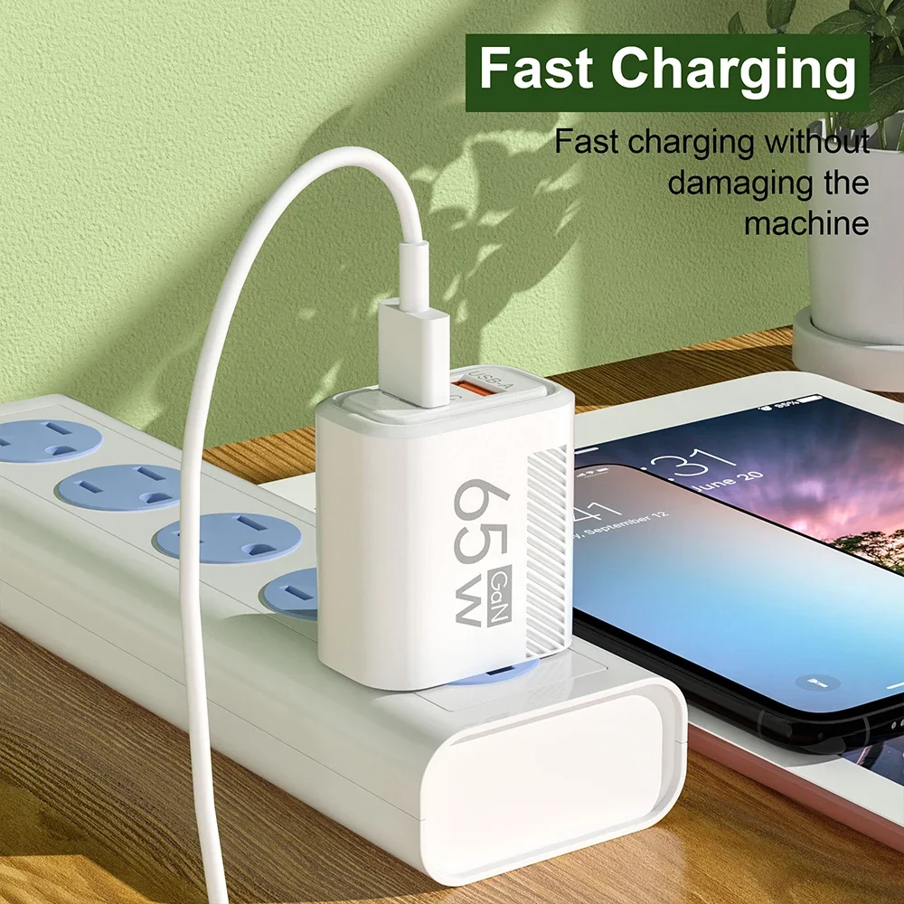Cargador USB C GAN de 65W, carga rápida, cargador de alta velocidad para iPhone, Xiaomi, Samsung, adaptador de cargador de teléfono móvil USB C - imagen 3