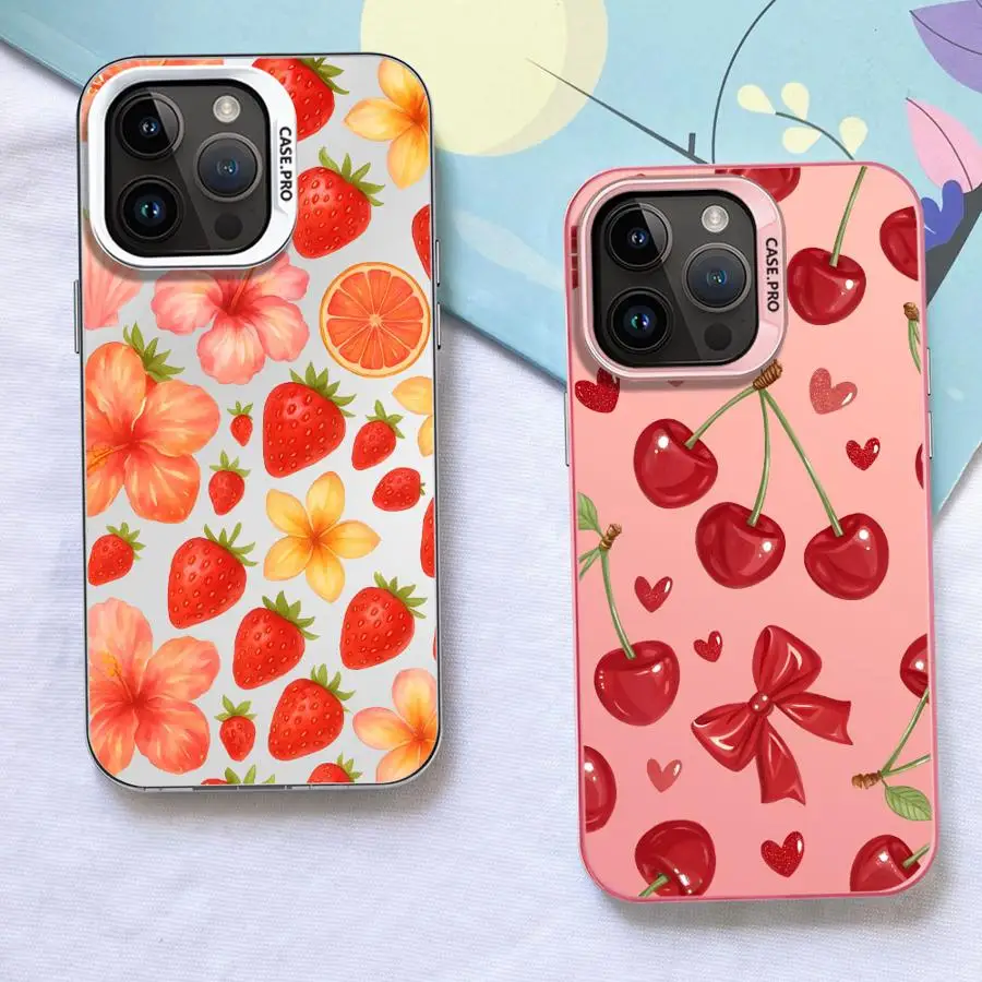 Funda trasera de teléfono para iPhone 12 13 17Air 14 XS 15 Plus 16 17 Pro Max 16e 11 XR patrón de fresa impreso de dibujos animados - imagen 5