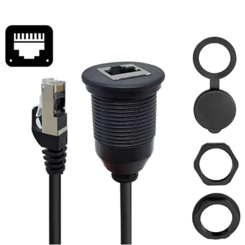 Cable de enchufe CAT6 RJ45 para chasis de Control Industrial, Panel impermeable de 6 cabezales CAT, Cable de extensión de red RJ45 macho a hembra - imagen 2