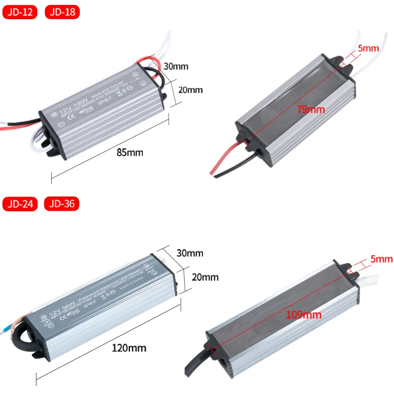 Fuente de alimentación conmutada impermeable IP67, adaptador de transformadores de iluminación de 12W, 18W, 24W, 48W, 60W, 100W, 200W, 300W, 400W, 12V y 24V - imagen 4