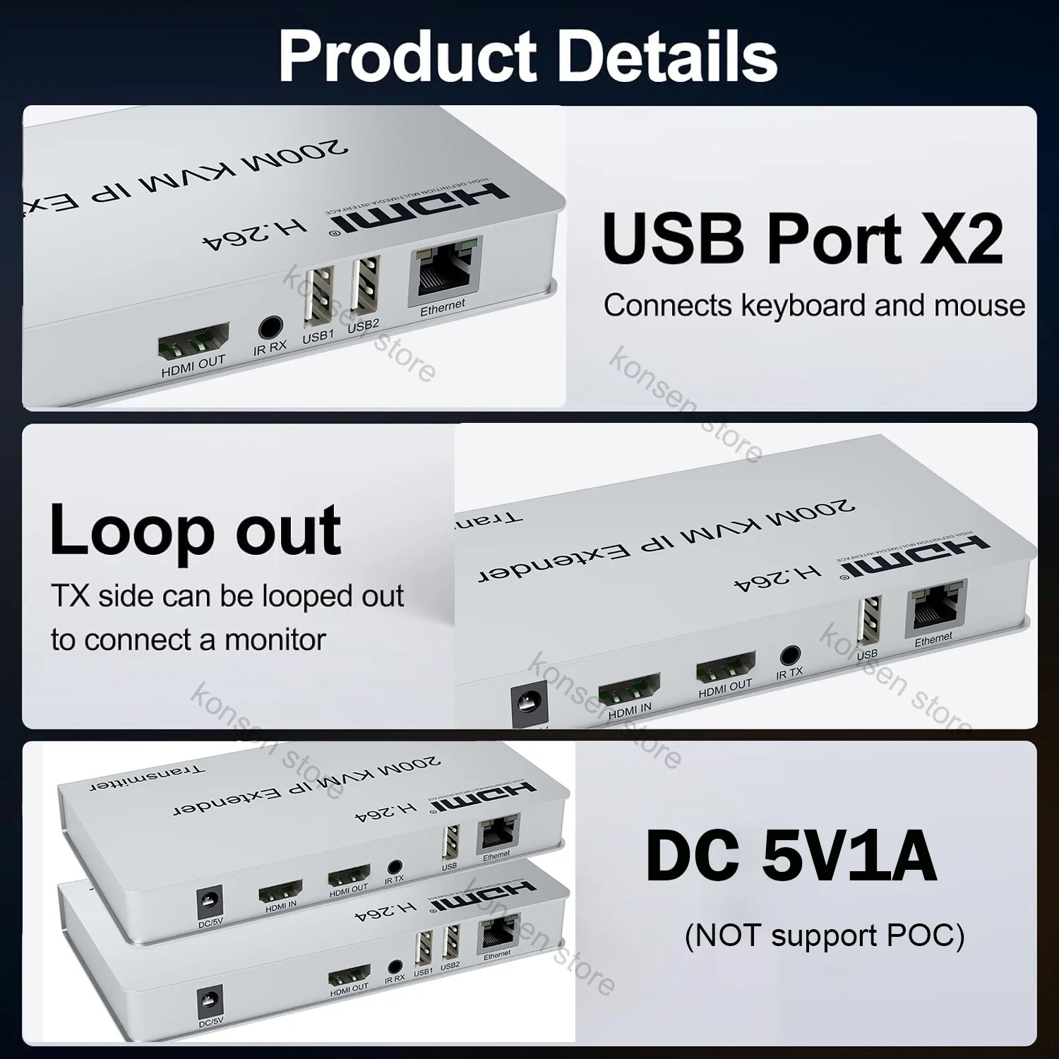Extensor IP H.264 HDMI KVM sobre Ethernet Cable RJ45 CAT6 200M 1080P HDMI KVM extensor compatible con teclado de ratón USB para PC NVR TV - imagen 4
