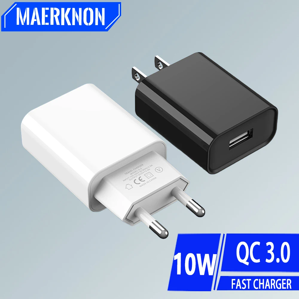 Cargador USB de 10W, adaptador de cargador de teléfono móvil de carga rápida de 5V 2A para iPhone, Samsung, Xiaomi, Huawei, cargador de pared portátil con enchufe UE/EE. UU.
