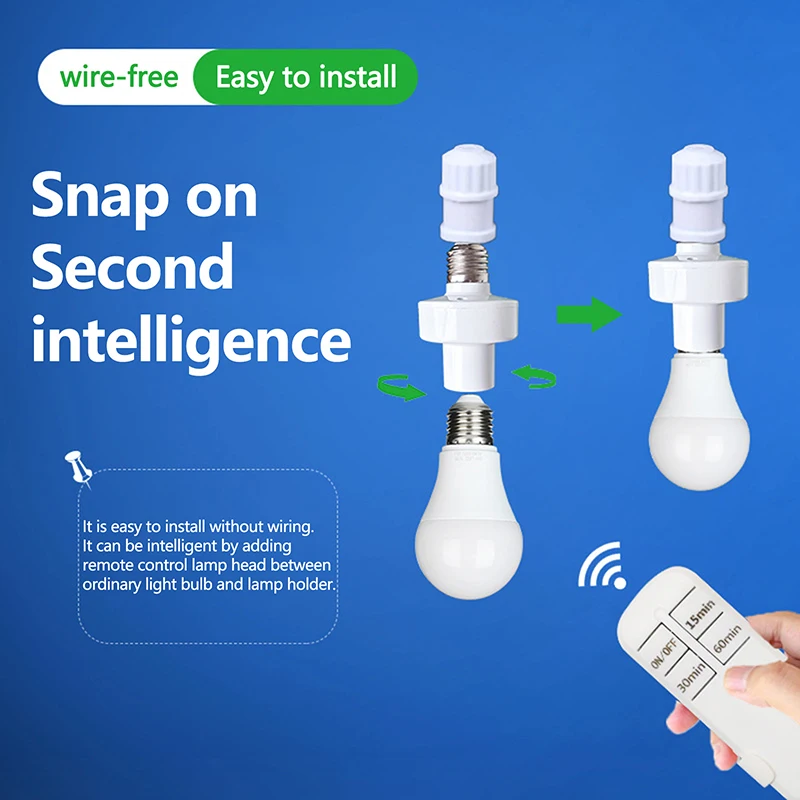 Interruptor de luz con Control remoto inteligente E27, lámpara LED inalámbrica, soporte de temporizador, Base de bombilla, enchufe de encendido/apagado, alcance de 30M para lámpara de techo - imagen 4