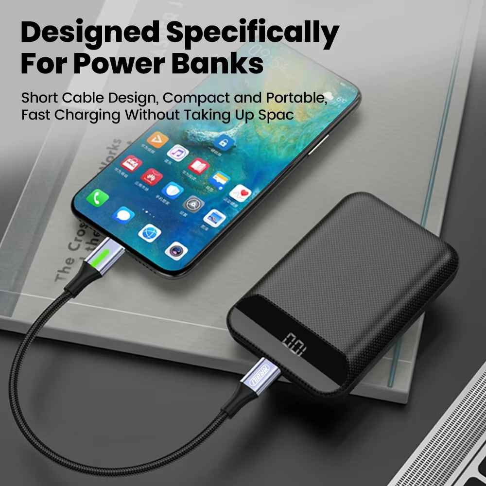 NNBILI 60W carga súper rápida USB USB C a tipo C 0,25 m-0,5 m banco de energía Cable corto iluminación Cable de teléfono para Iphone 16 17 Samsung - imagen 5