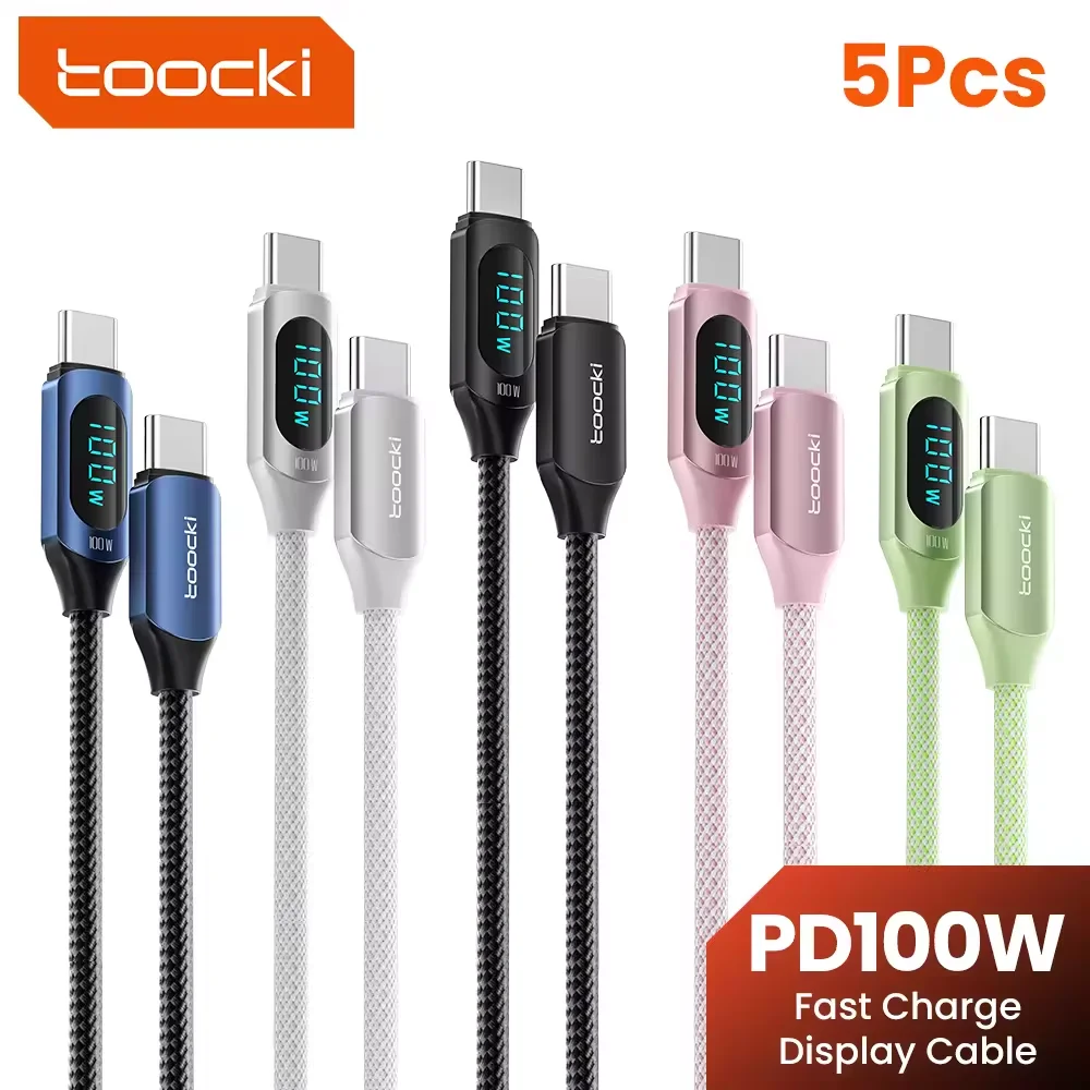 Cable de Pantalla Toocki de 5 Piezas, Tipo C a Tipo C, para iPhone 17 16 15 Pro Max, Carga Rápida PD, Cable USB C para Xiaomi 13 15 Samsung S24