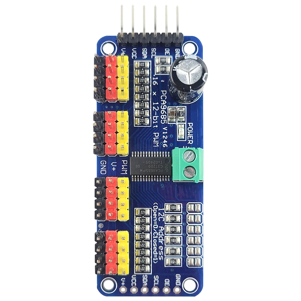 PCA9685PW Controlador de servo escudo PWM de 16 canales y 12 bits para módulos servo de interfaz Raspberry Pi I2C IIC - imagen 2
