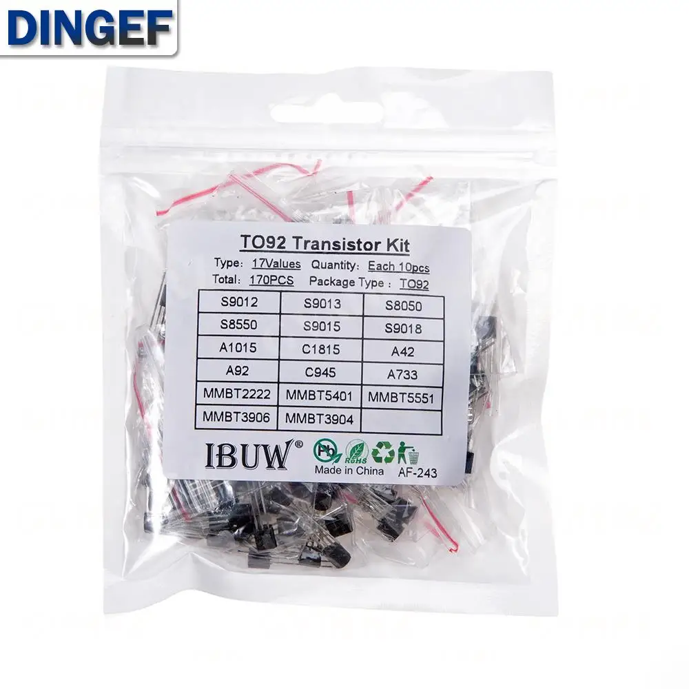 Kit de transistores 170 Uds 17 valores TO-92 (S9012/C1815/S8050etc.) para Arduino Kit Electrónico DIY TO92 - imagen 2