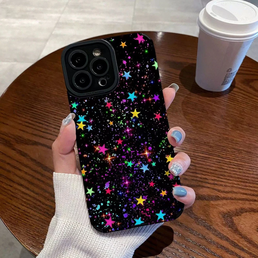 Funda de teléfono de silicona con estrellas de colores a la moda para iPhone 13 14 15 16 Pro Max Plus 11 12 Mini 17 Air, cubierta completa suave a prueba de golpes - imagen 2