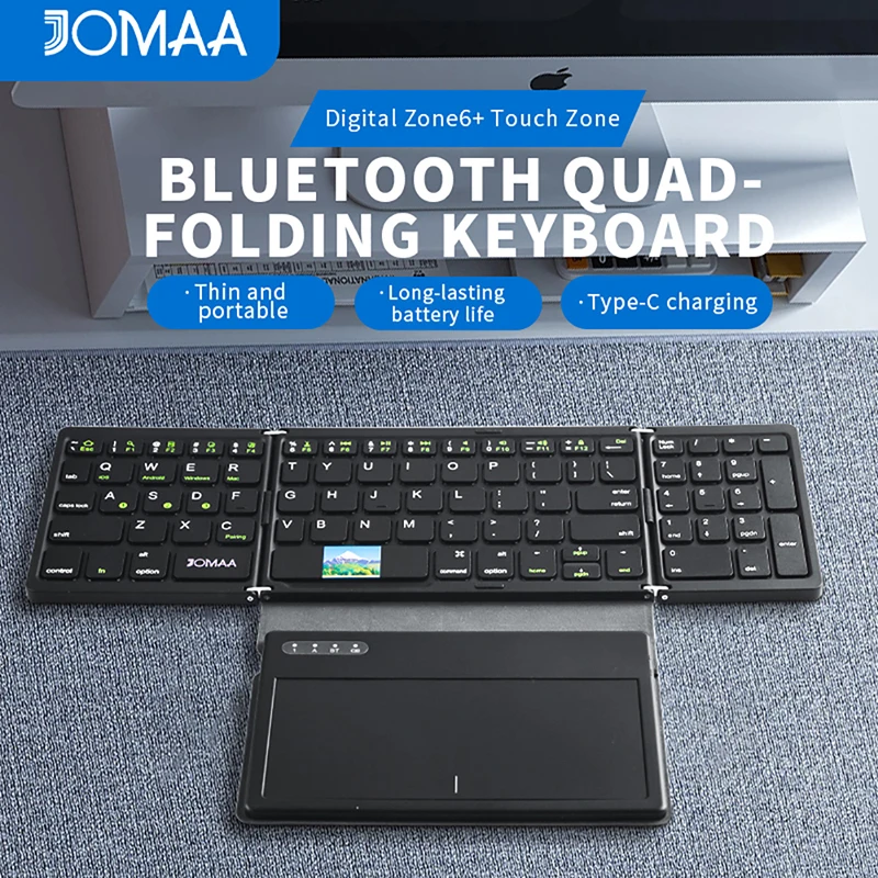 Teclado Bluetooth plegable con panel táctil grande/teclado numérico teclado de viaje inalámbrico de cuero portátil para Windows/i0S/Android