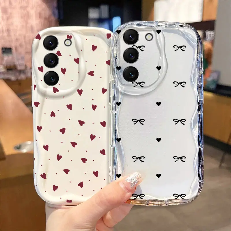 Funda de teléfono con borde ondulado y corazón de amor para Samsung Galaxy S25 Ultra S24 S21 S20 FE S23 S22 Plus A55 A15 A54 A34 A53 A35 A14 A32 - imagen 2