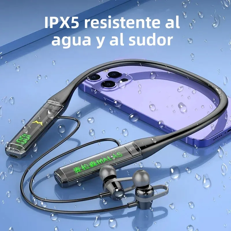 Auriculares inalámbricos con banda para el cuello, Auriculares Bluetooth con micrófono, batería larga, Auriculares deportivos de alta calidad para tarjeta TF - imagen 5