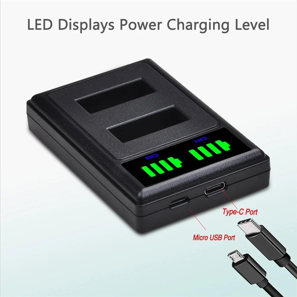 Batería de iones de litio de 1180mAh, cargador tipo C para SJCAM SJ5000, SJ7000, SJ9000, EKEN 4K, H8, H9, cámara de acción, SJ4000, PG900, PG1050 - imagen 5