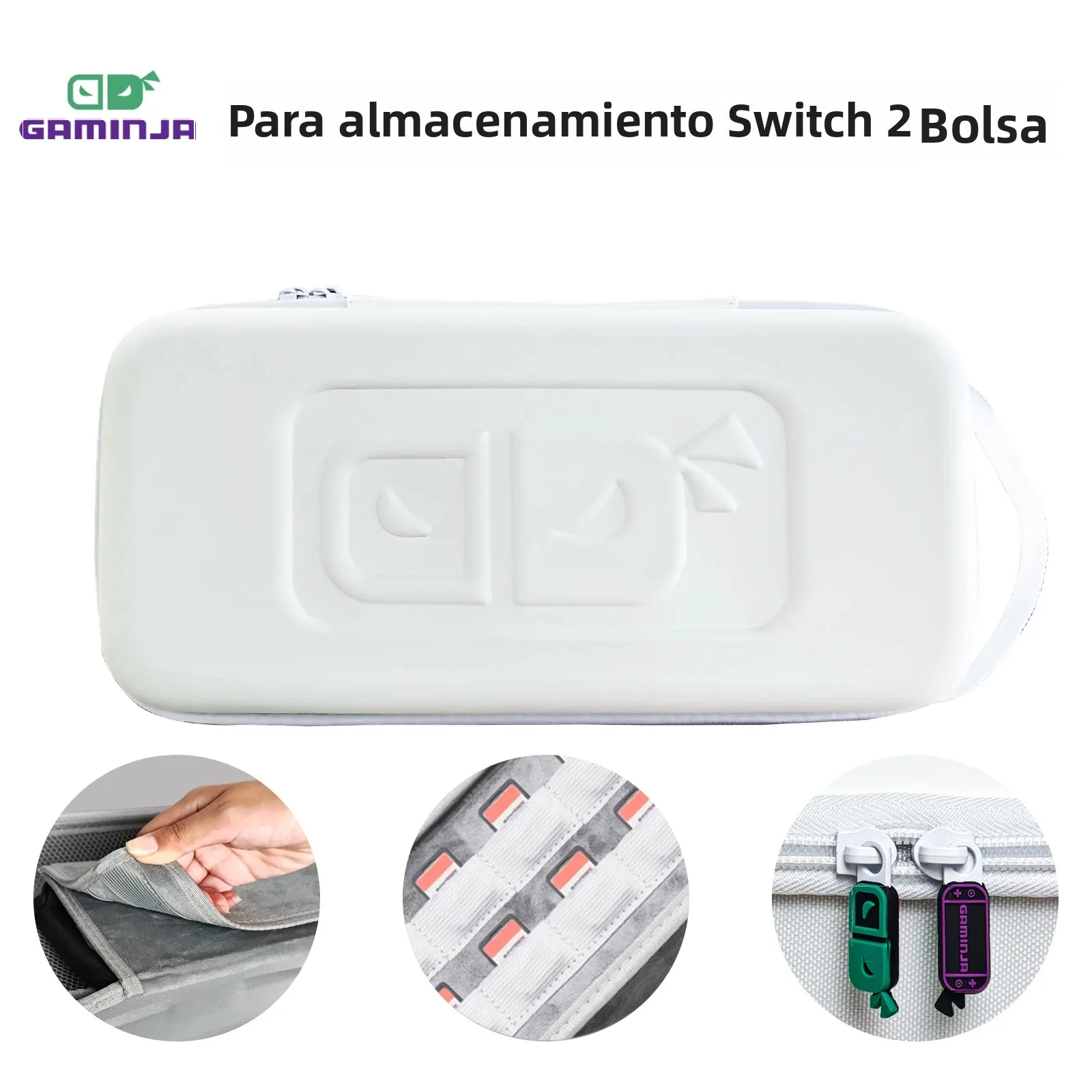 GAMINJA para Switch 2 bolsa de almacenamiento de mano funda protectora con 12 soportes para cartuchos de juego Estuche de transporte portátil de PU bolsa de viaje
