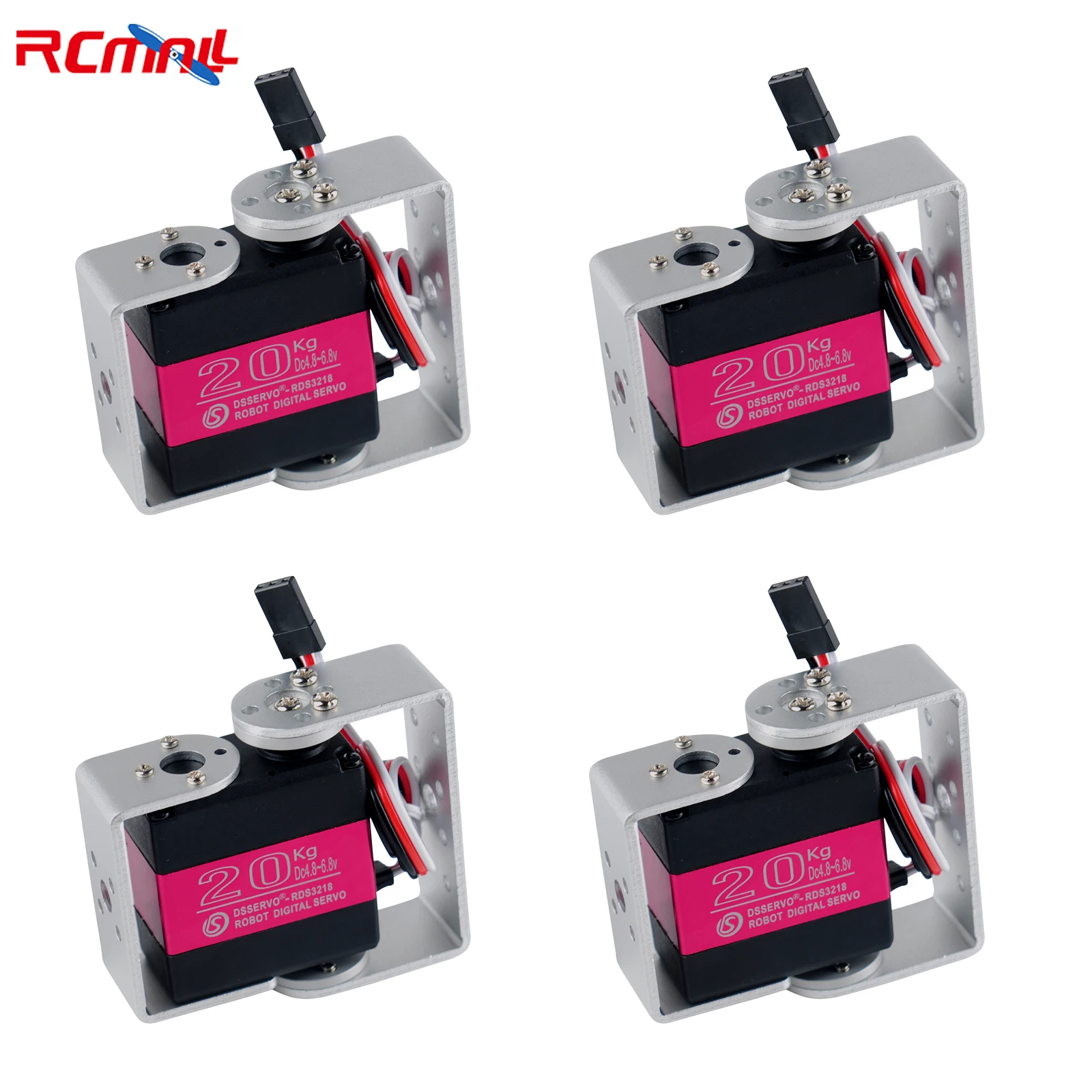 4 Uds RDS3218 20KG Servo Digital de doble eje con soporte de montaje en U Servo robótico de engranaje de Metal completo de alto par de 180/270 grados