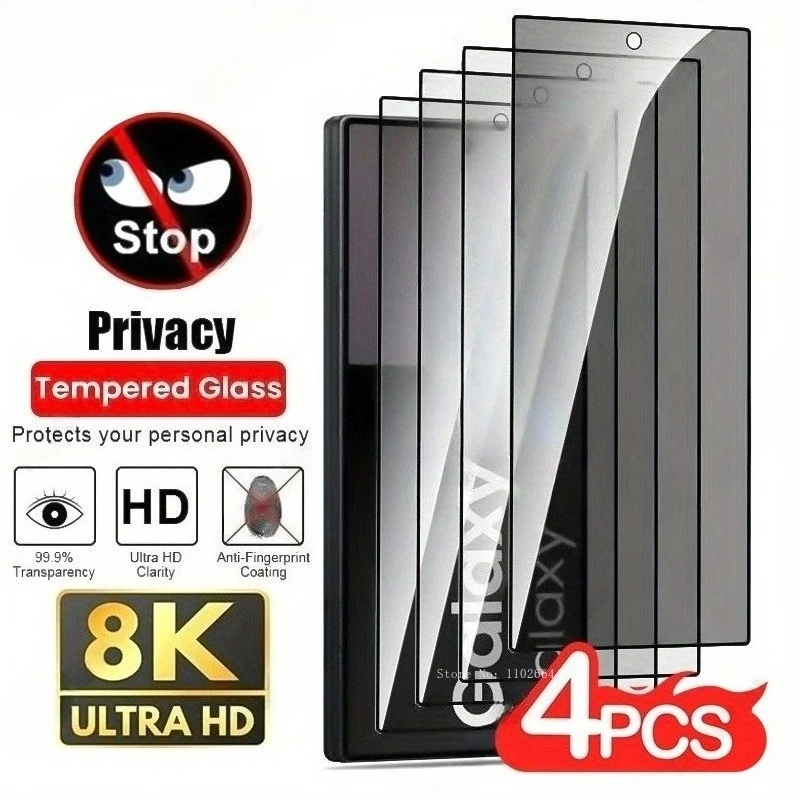 Protectores de pantalla antiespía para Samsung Galaxy S25 Ultra, película templada sin mirar para Galaxy S25 Plus, vidrio de dureza suave, 4 Uds.