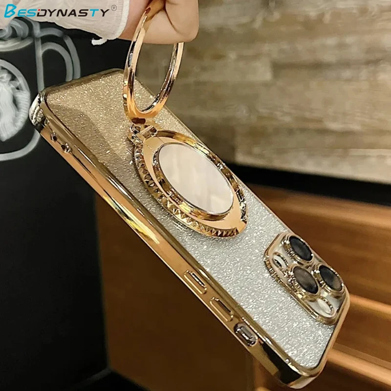 Adhesivo trasero magnético con estampado de diamantes de lujo 360 °   Soporte magnético para teléfono con espejo giratorio Adecuado para varios modelos de teléfonos - imagen 2