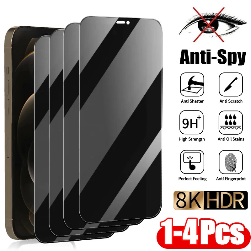 1-4 Uds vidrio de privacidad para iPhone 15 14 13 12 11 Pro Max Mini Protector de pantalla antiespía para iPhone X XS Max XR 7 8 6 Plus SE 2020 - imagen 2