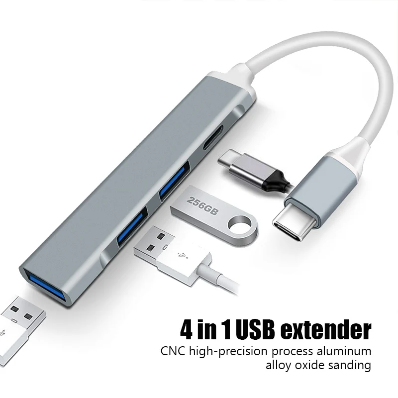 Concentrador de red de 4 puertos USB 3,0, extensor tipo C a divisor USB para ordenador portátil, accesorios OTG, estación de acoplamiento múltiple para Macbook 13 Pro Air PC - imagen 5