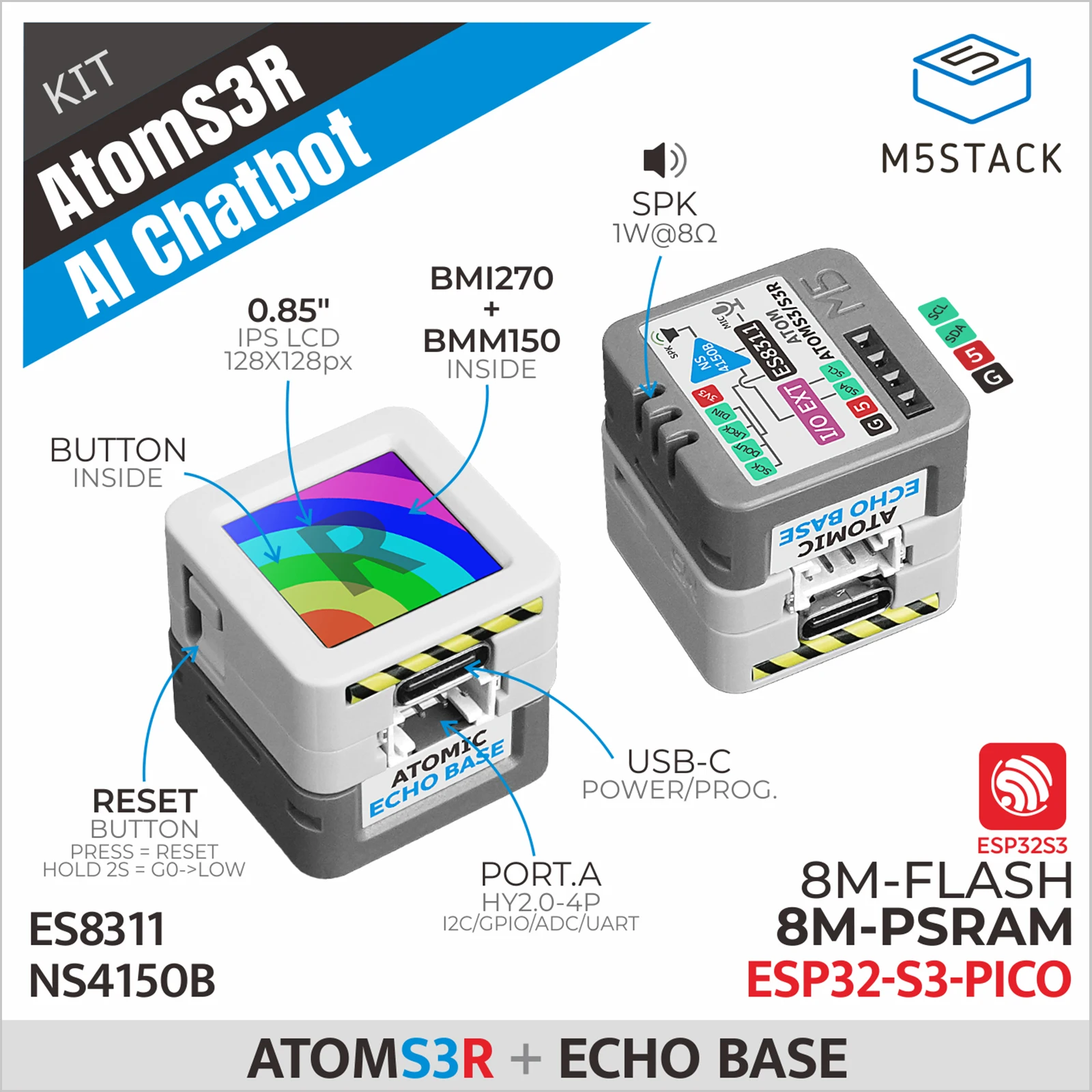 Kit oficial de chatbot Atoms3R Al M5Stack (8MB PSRAM) - imagen 2