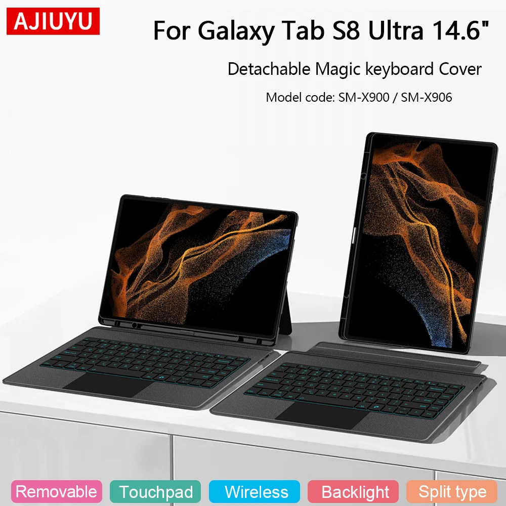 Funda de teclado desmontable para Samsung Galaxy Tab S8 Ultra, 14,6 ", 2022, SM-X900, SM-X906, funda con soporte para tableta, TrackPad, teclado mágico