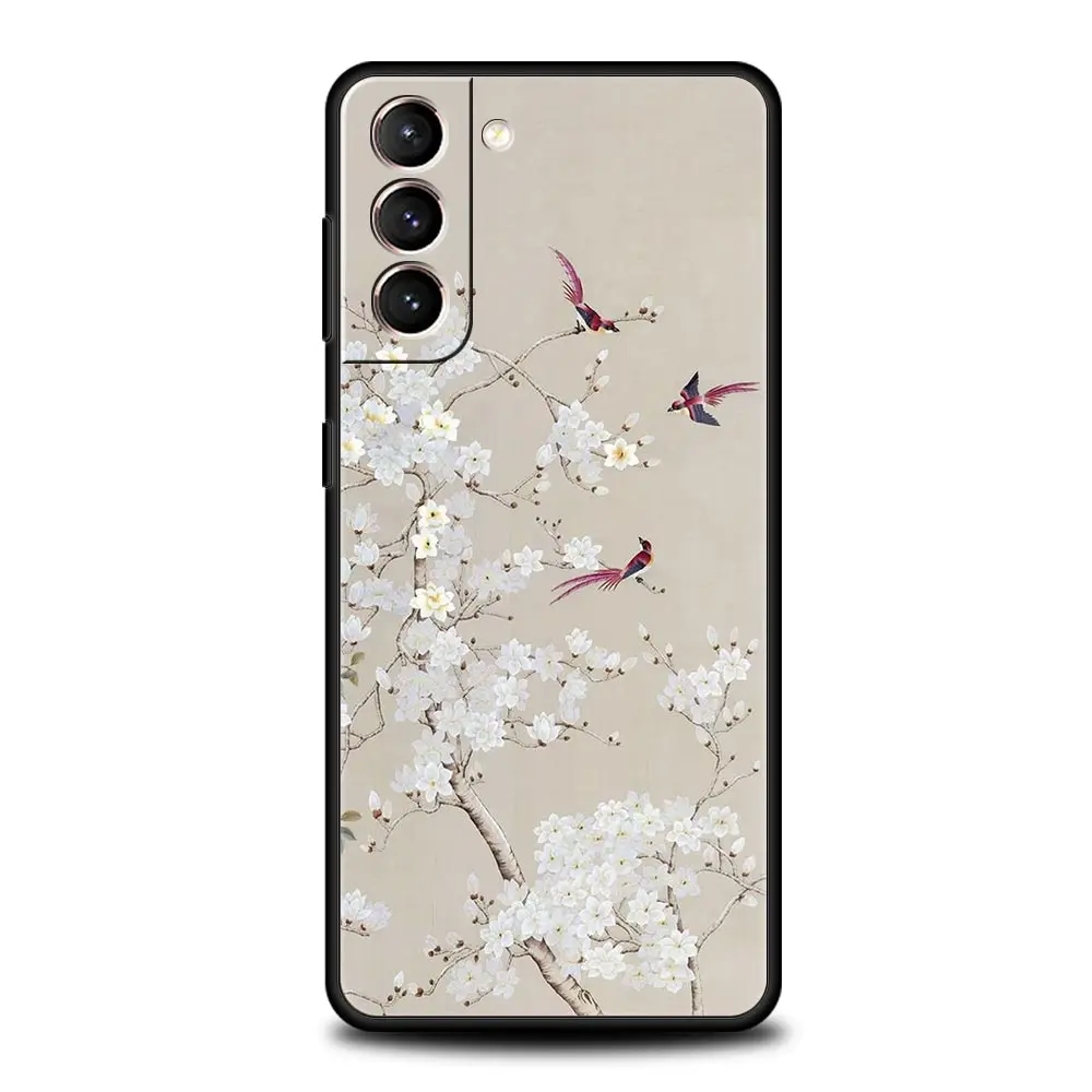 Funda de teléfono de flores para Samsung Galaxy S24, S23 Ultra, S22, S21, S20 FE, 5G, S10, S10E, S9 Plus, S8, silicona suave, cubierta negra, parachoques - imagen 5